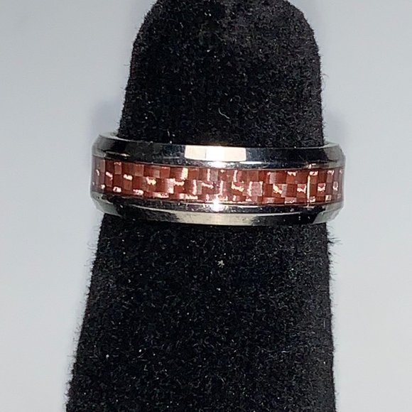 Solid Titanium Pink Carbon Fiber Inlay Band Ring, Size 6 - Picture 1 of 10